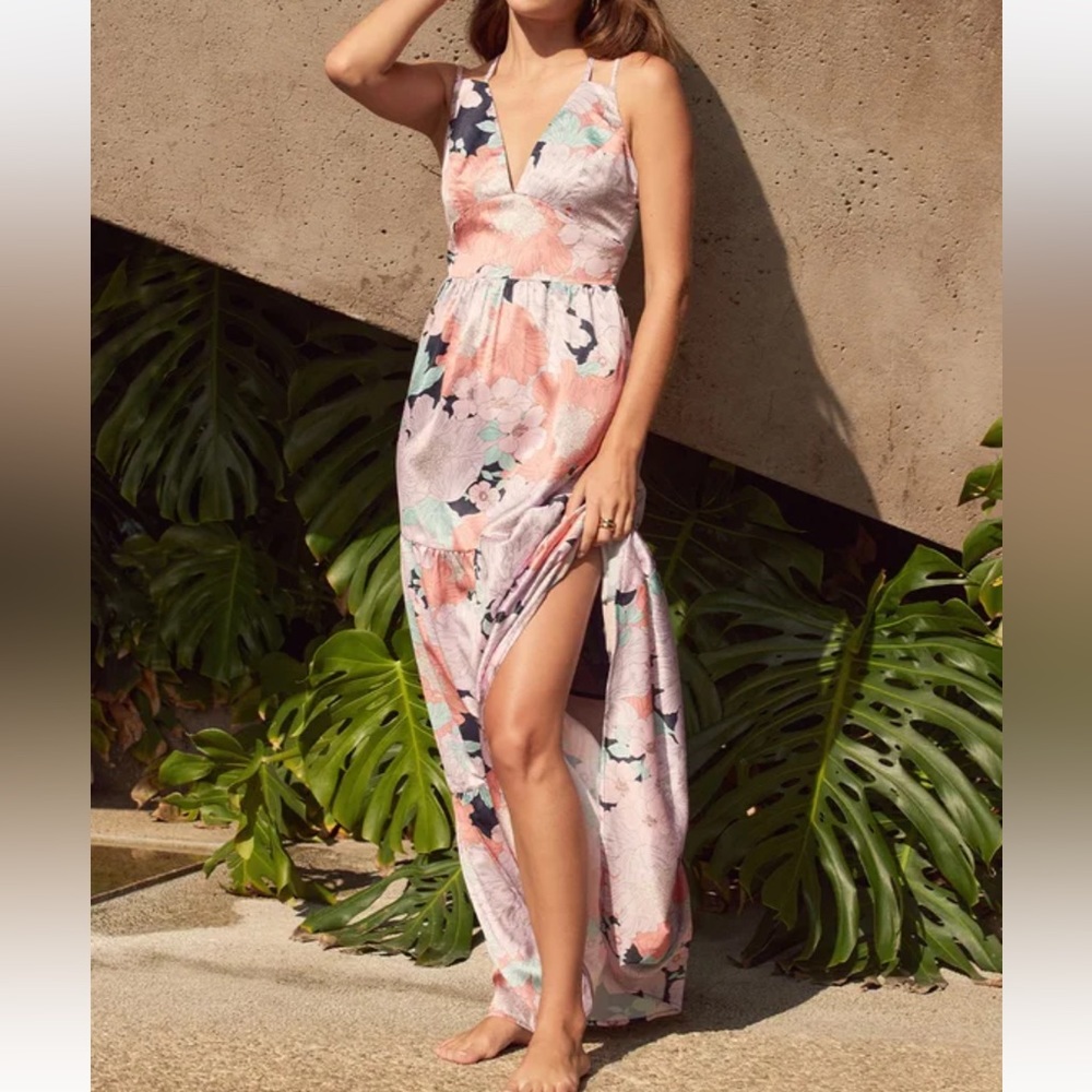 Lulus Dreamy Blooms Navy Blue Multi Floral Print Tiered Maxi Dress - Picture 2 of 5